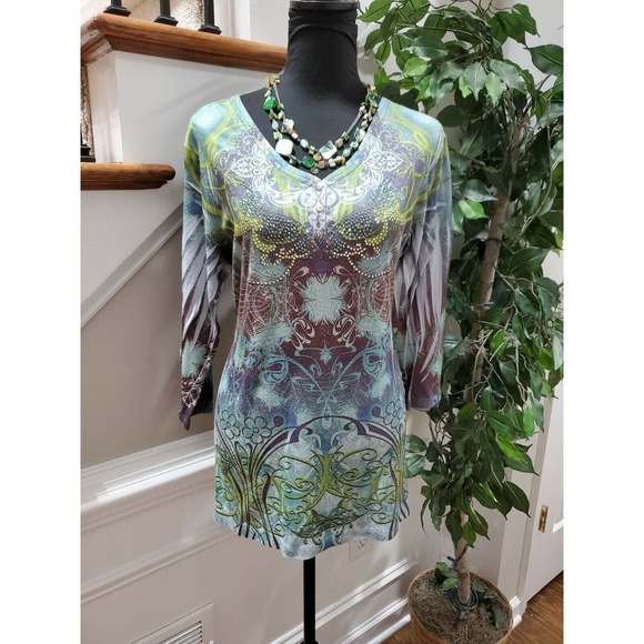 Cato Large Women's Multicolor 100% Polyester V-Neck Long Sleeve Casual Shirt L - Picture 10 of 10